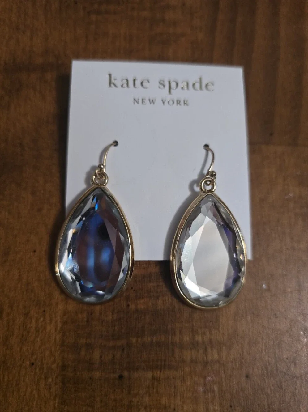 kate spade Gold-Tone Teardrop Dangle Earrings with Blue and Iridescent Crystals